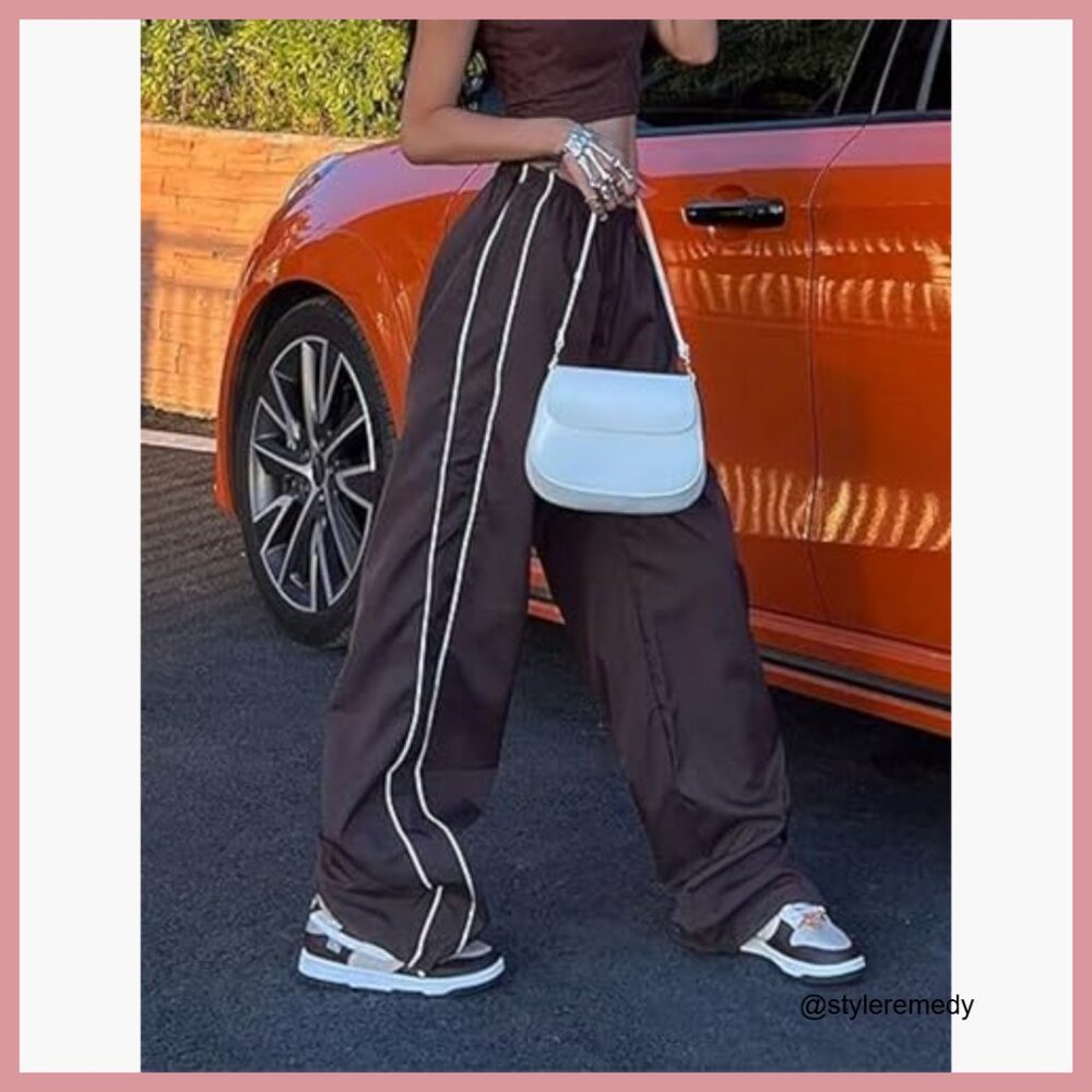 Polyester Sweatpants with Elastic Waist Wide Leg Track Pants - Picture 3 of 7